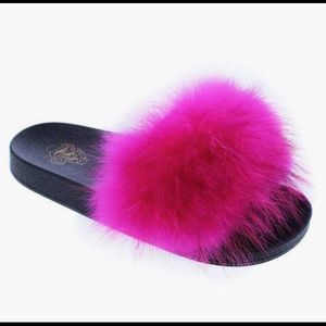 Hot Pink Faux Fur Slides